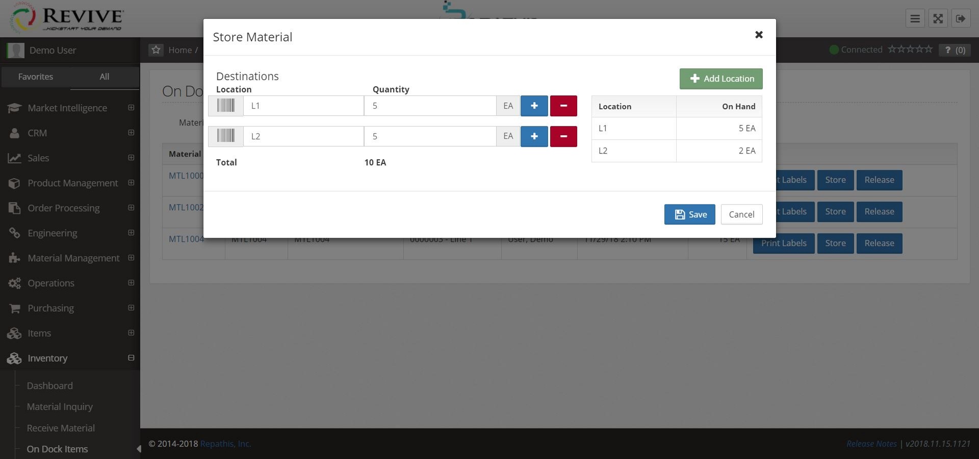 Store items to specific inventory locations directly from an On Dock/Staging Area.